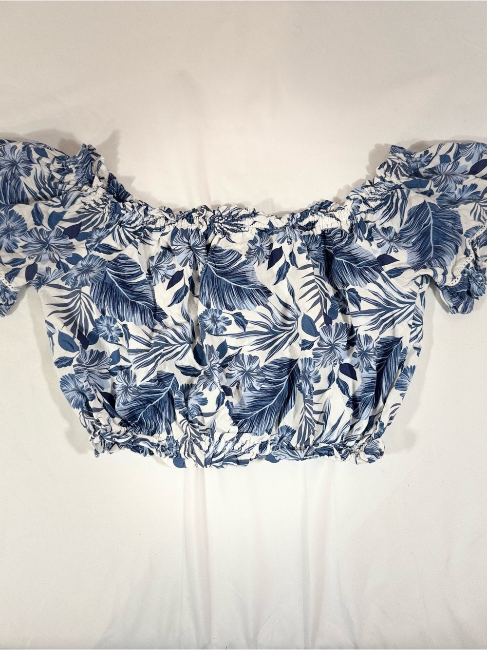 Ocean Drive Blue & White Floral Off-Shoulder Crop Top